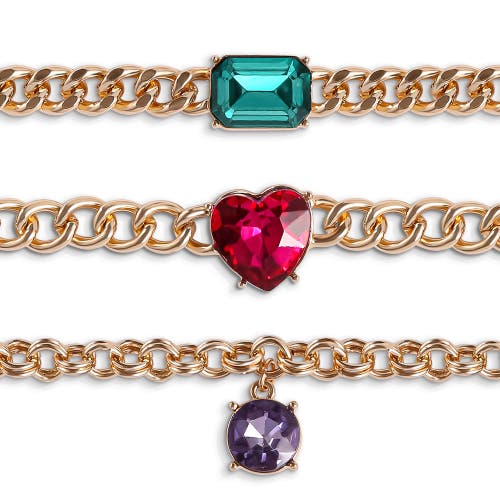 Jessica Simpson 3-piece Chunky Gemstone Chain Bracelet Set In Gold