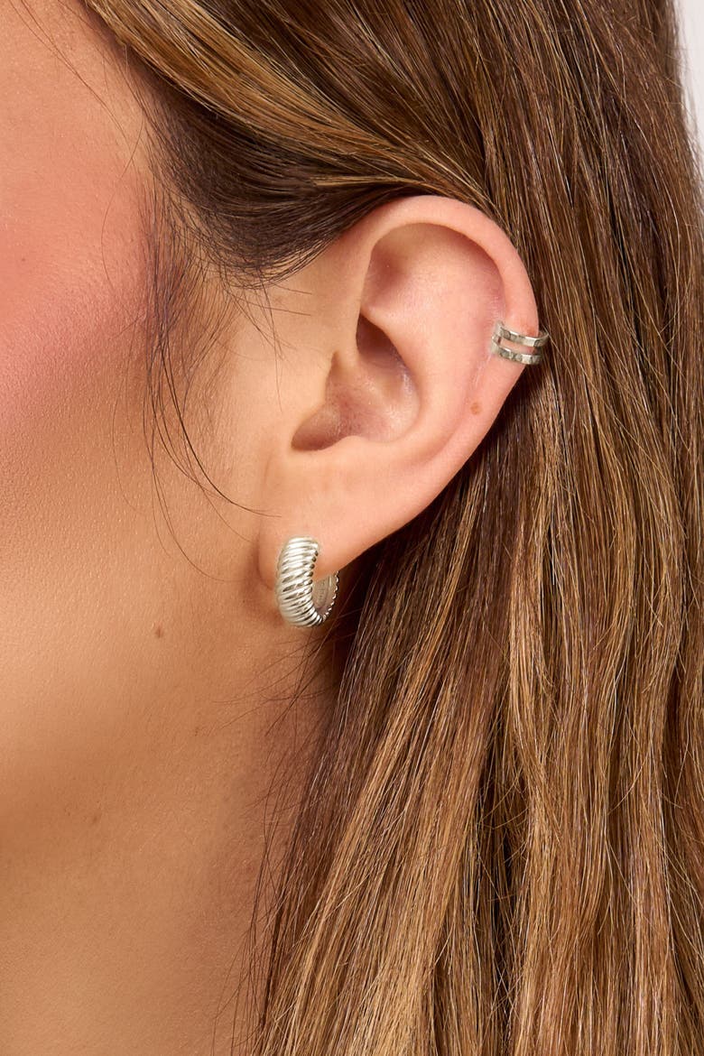 Wide Twist Huggie Hoops, Alternate, color, Sterling Silver
