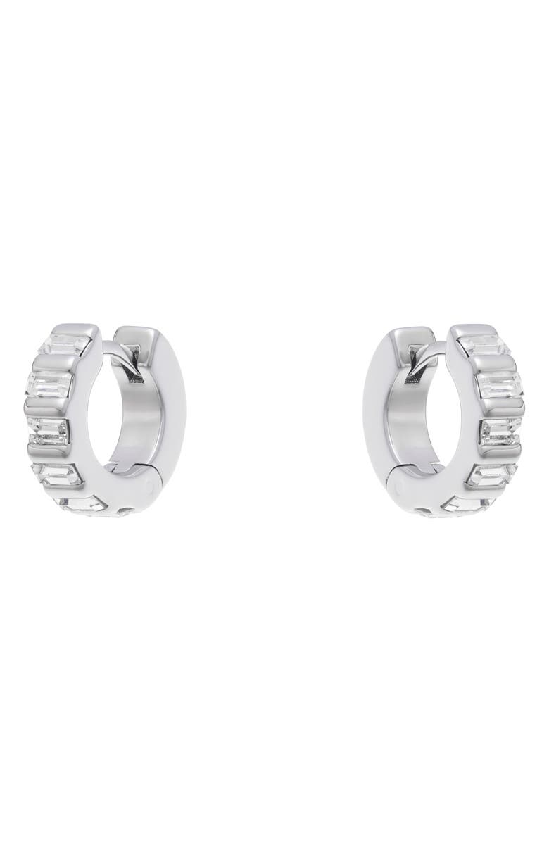 Reiss Liza Linear Crystal Huggie Hoop Earrings, Main, color, Silver Tone / Clear Crystal