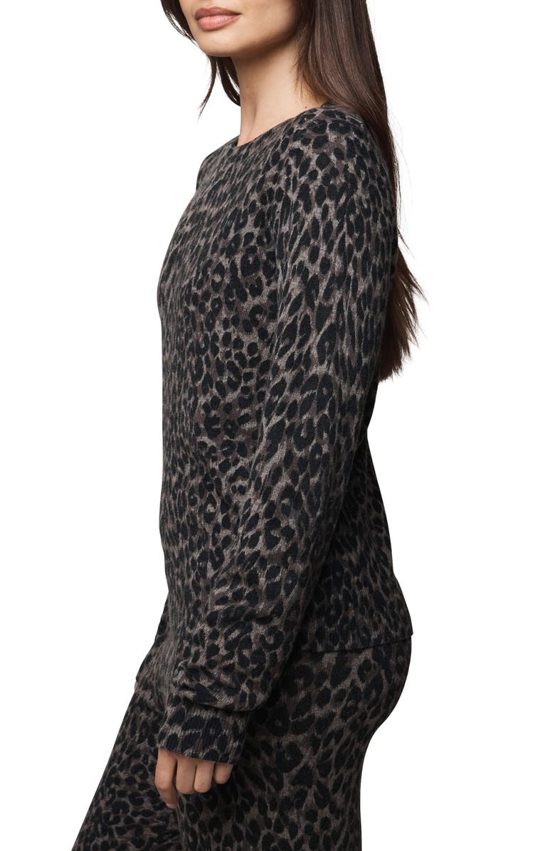Splendid Leopard Print Crewneck Sweater, Alternate, color, Brown Leopard Print