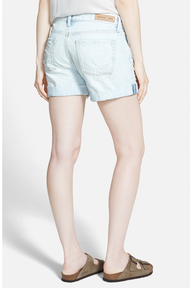 Treasure&Bond Roll-Up Denim Boyfriend Shorts, Alternate, color, BEEHIVE ULTRA LIGHT DESTROY