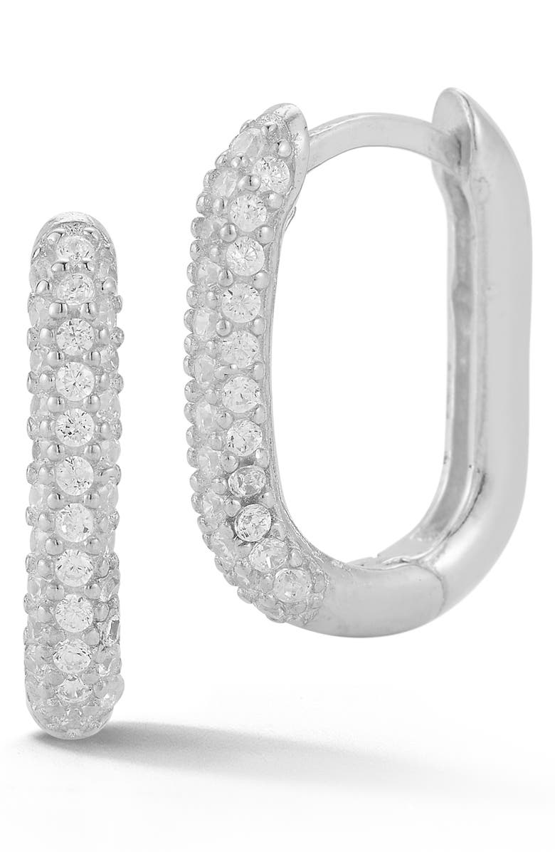 GLAZE JEWELRY Pavé Oval Hoop Earrings, Main, color, Silver