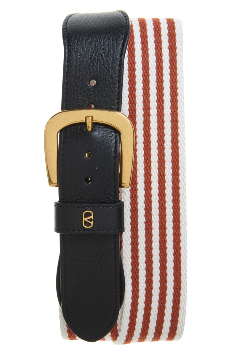 Valentino Garavani VLOGO Webbed Leather Belt, Main, color, White/ Brown