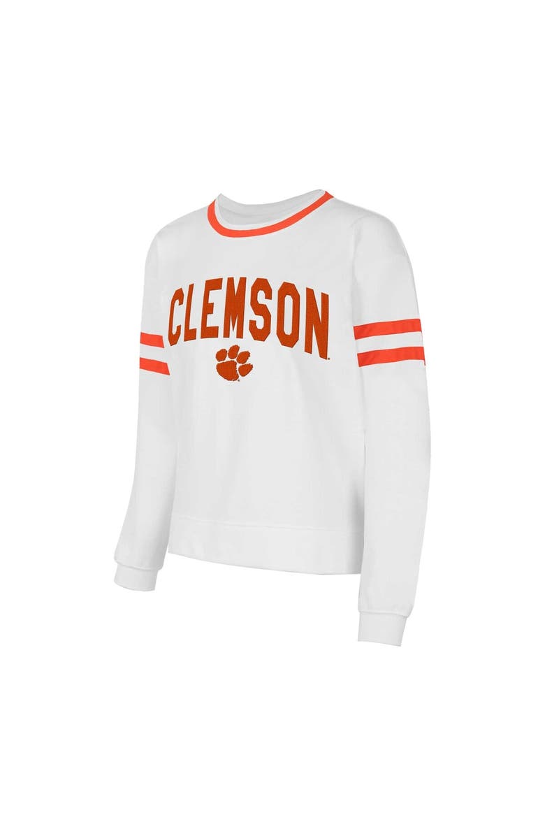 CONCEPTS SPORT Women's Concepts Sport  White Clemson Tigers Borough French Terry Arch Over Long Sleeve T-Shirt, Alternate, color, White
