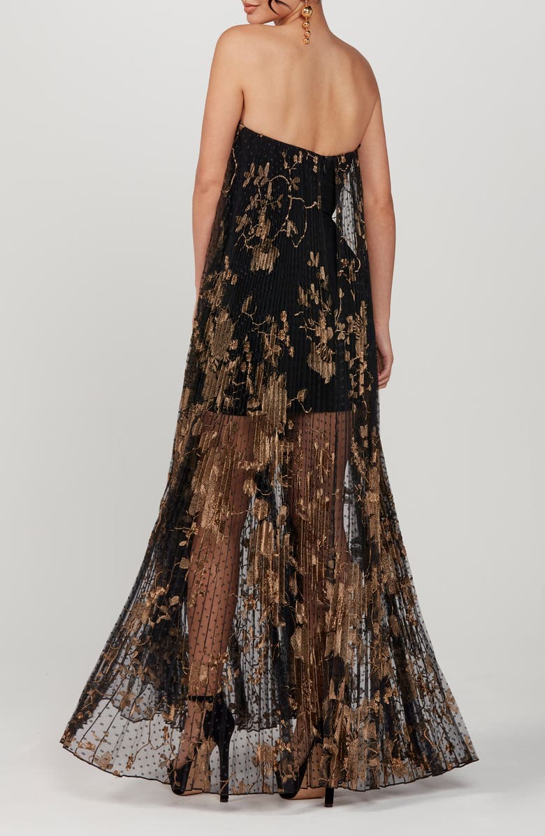 HELSI Delphanie Metallic Floral Strapless Pleated Gown, Alternate, color, Black/ Gold