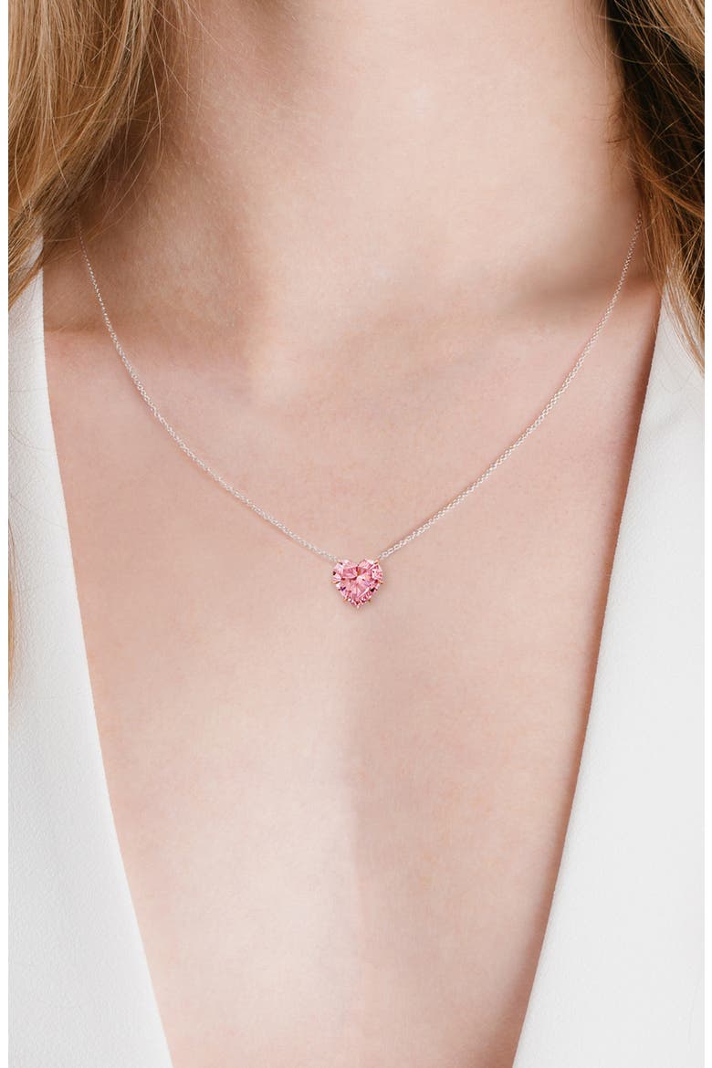 Pink Cubic Zirconia Heart Pendant Necklace, Alternate, color, PURE PLATINUM/ CLEAR STONE