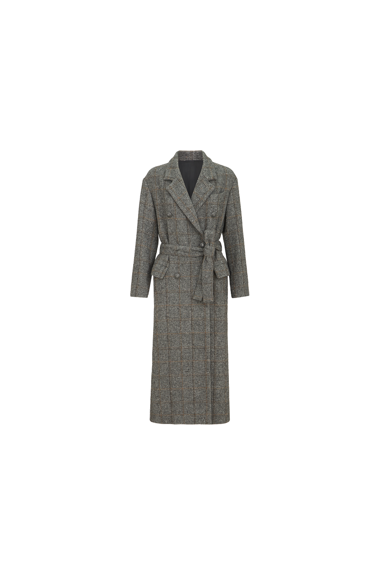 Techno alpaca check tweed coat with monili, Alternate, color, Dark Grey