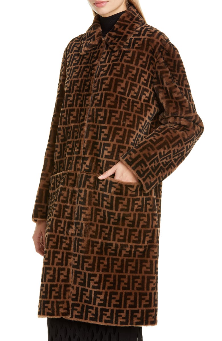 Fendi Reversible FF Logo Genuine Shearling Coat, Alternate, color, 