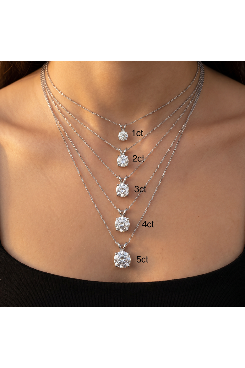 1 - 5 Ct Round Diamond 4-Prong Pendant 14k Gold Necklace Lab Grown, Alternate, color, White Gold - 2Ct