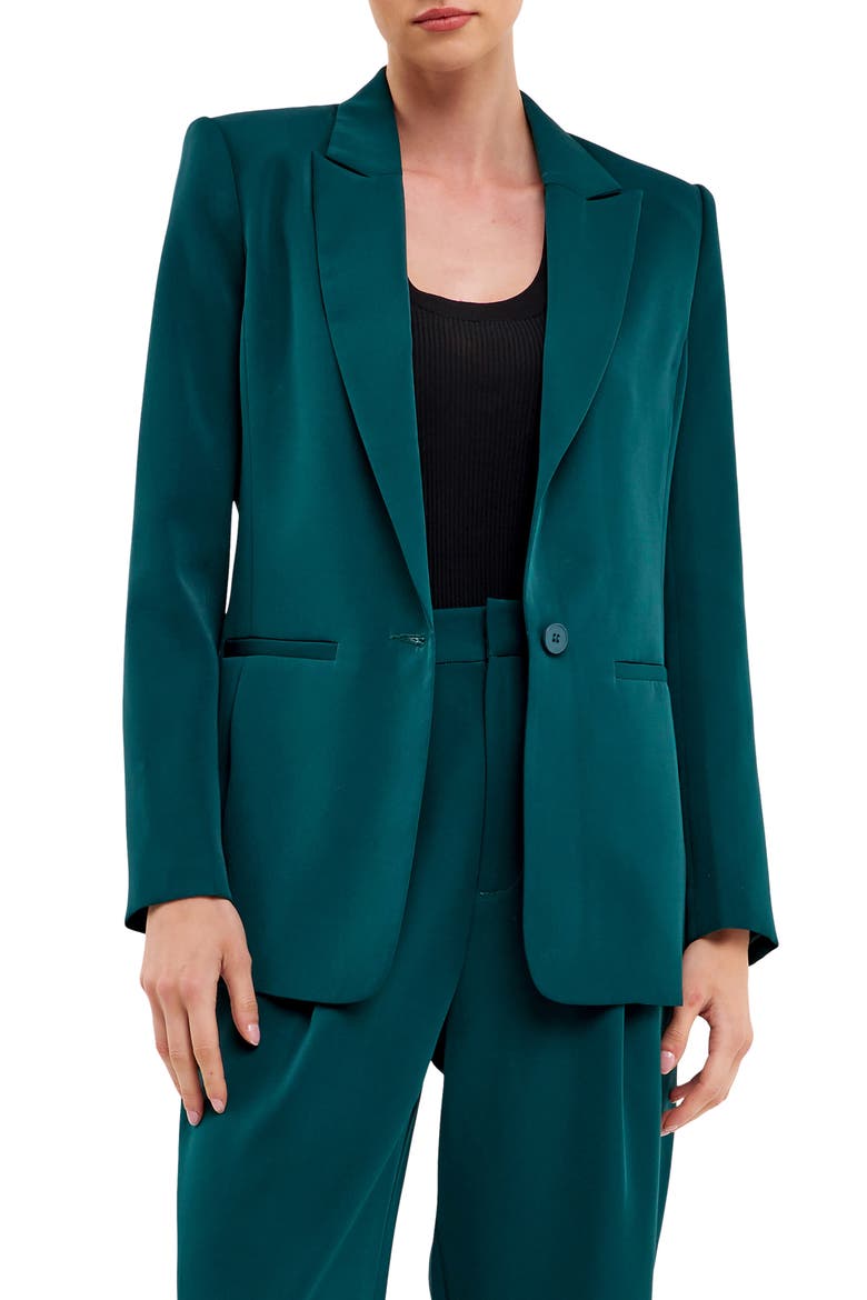 Tailored Single Button Blazer, Alternate, color, EMERALD