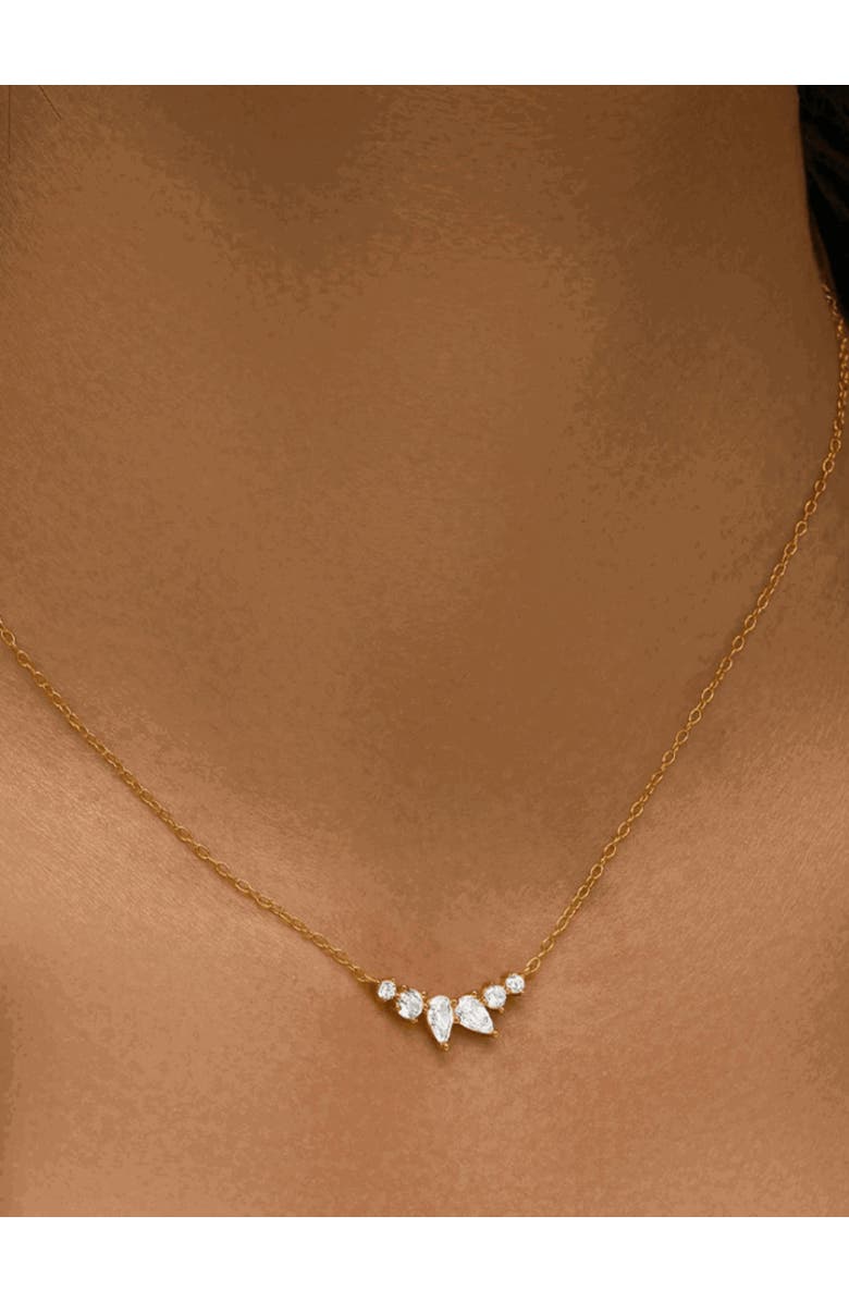 Hollywood Sensation Mystique Delicate Necklace with Pear and Round Cut Cubic Zirconia, Alternate, color, Gold