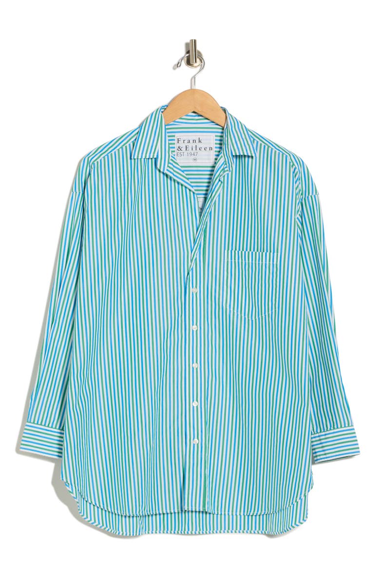 Relaxed Fit Stripe Cotton Button-Up Shirt, Alternate, color, BLUE TURQUOISE STRIPE