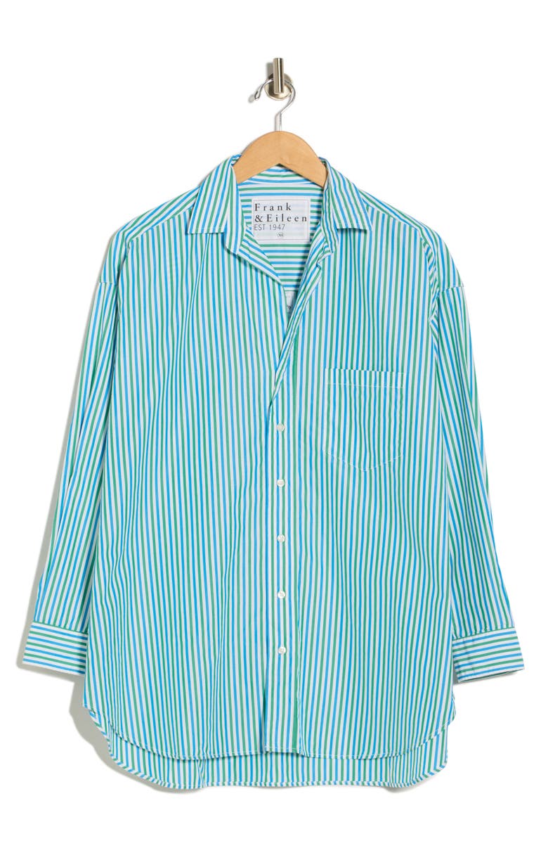 Frank & Eileen Relaxed Fit Stripe Cotton Button-Up Shirt, Main, color, Blue Turquoise Stripe