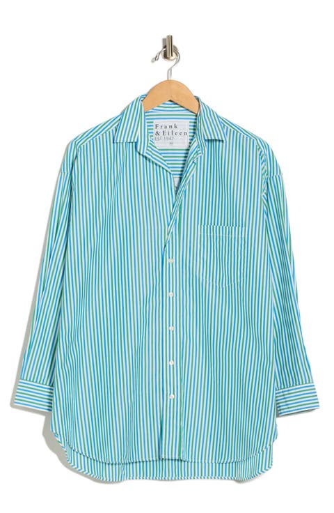 Relaxed Fit Stripe Cotton Button-Up Shirt