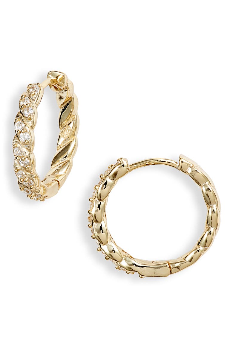 Pavé Rope Huggie Hoop Earrings, Main, color, GOLD