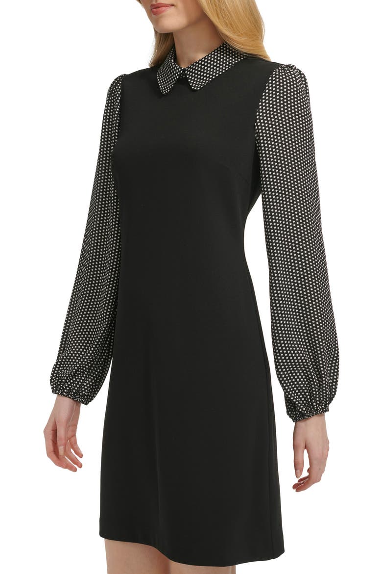 Polka Dot Long Sleeve Twofer Shift Dress, Alternate, color, BLACK/EGRET