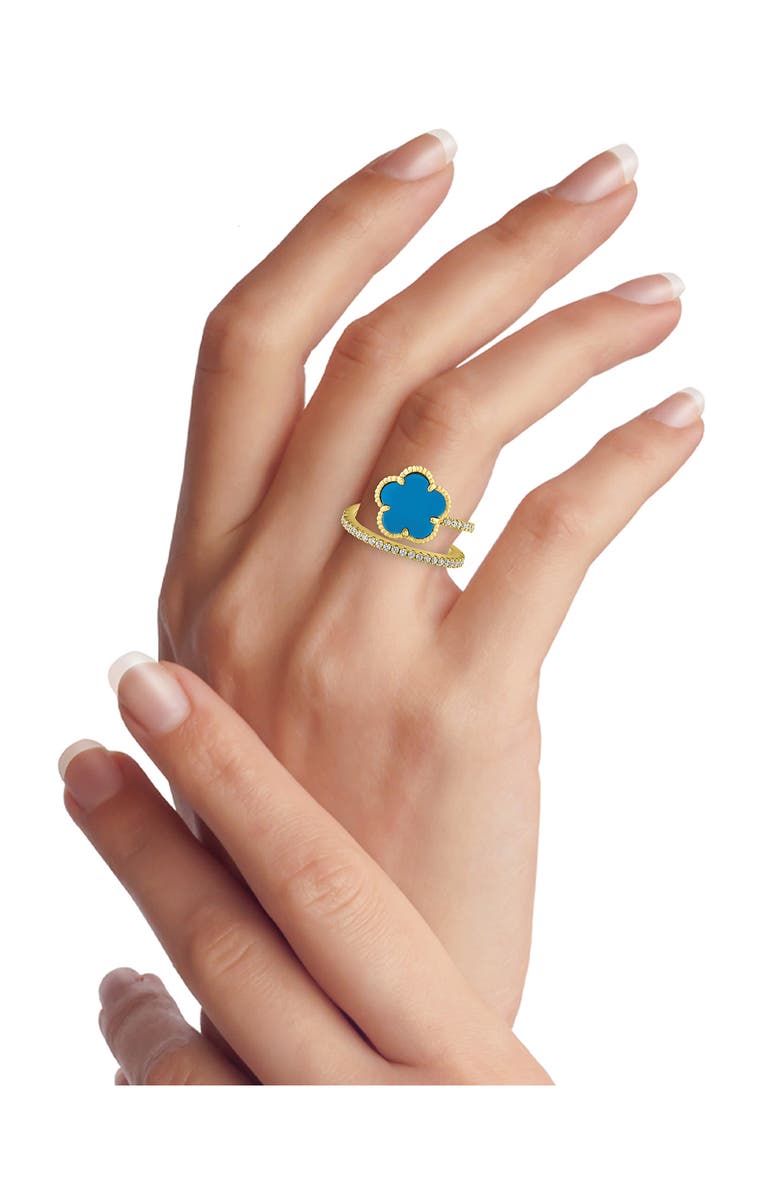 CZ by Kenneth Jay Lane Pavé Clover Wrap Ring, Alternate, color, Turquoise/ Gold