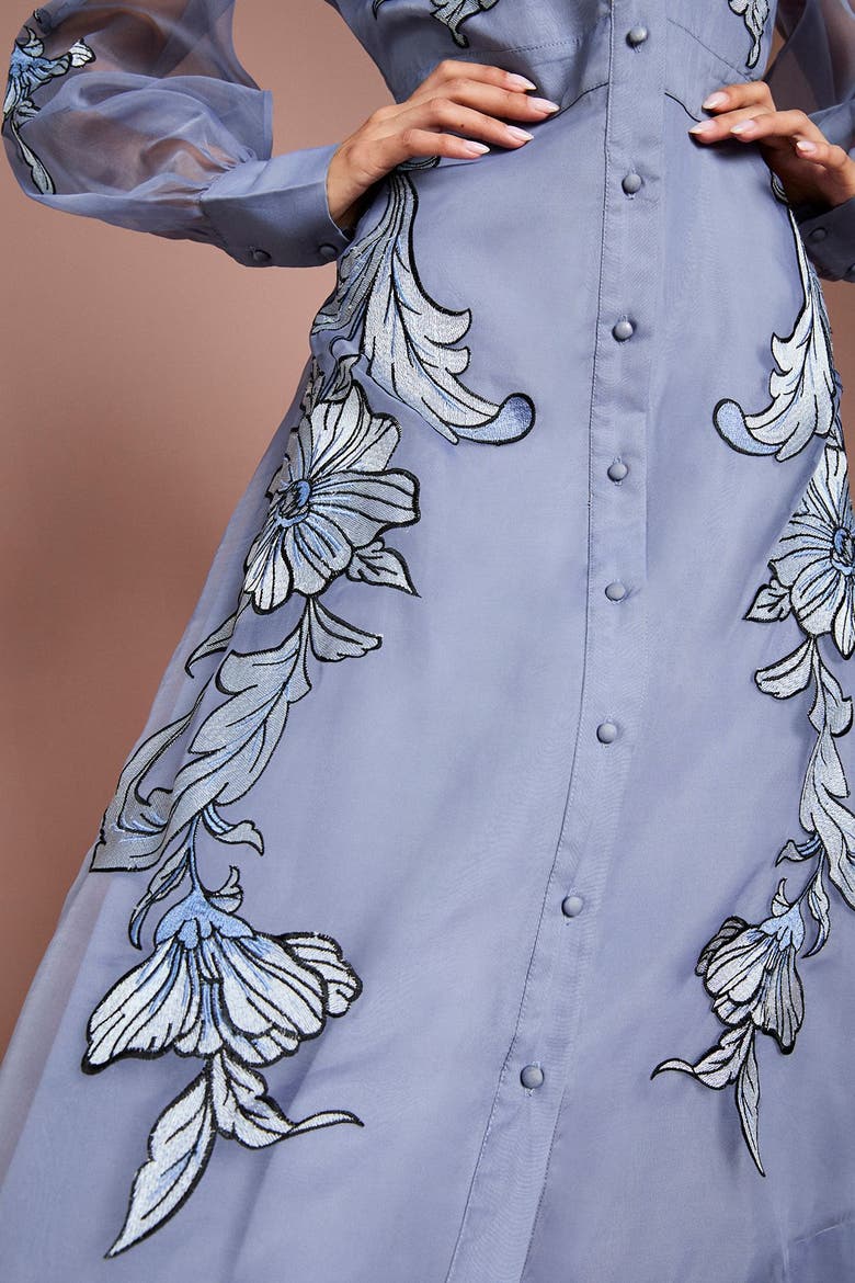 Embroidered Sheer Sleeve Midi Dress, Alternate, color, Blue