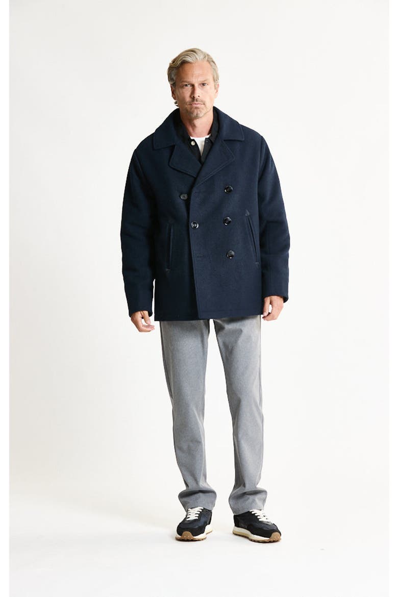 Quilted Lined Wool Blend Peacoat, Alternate, color, NAVY