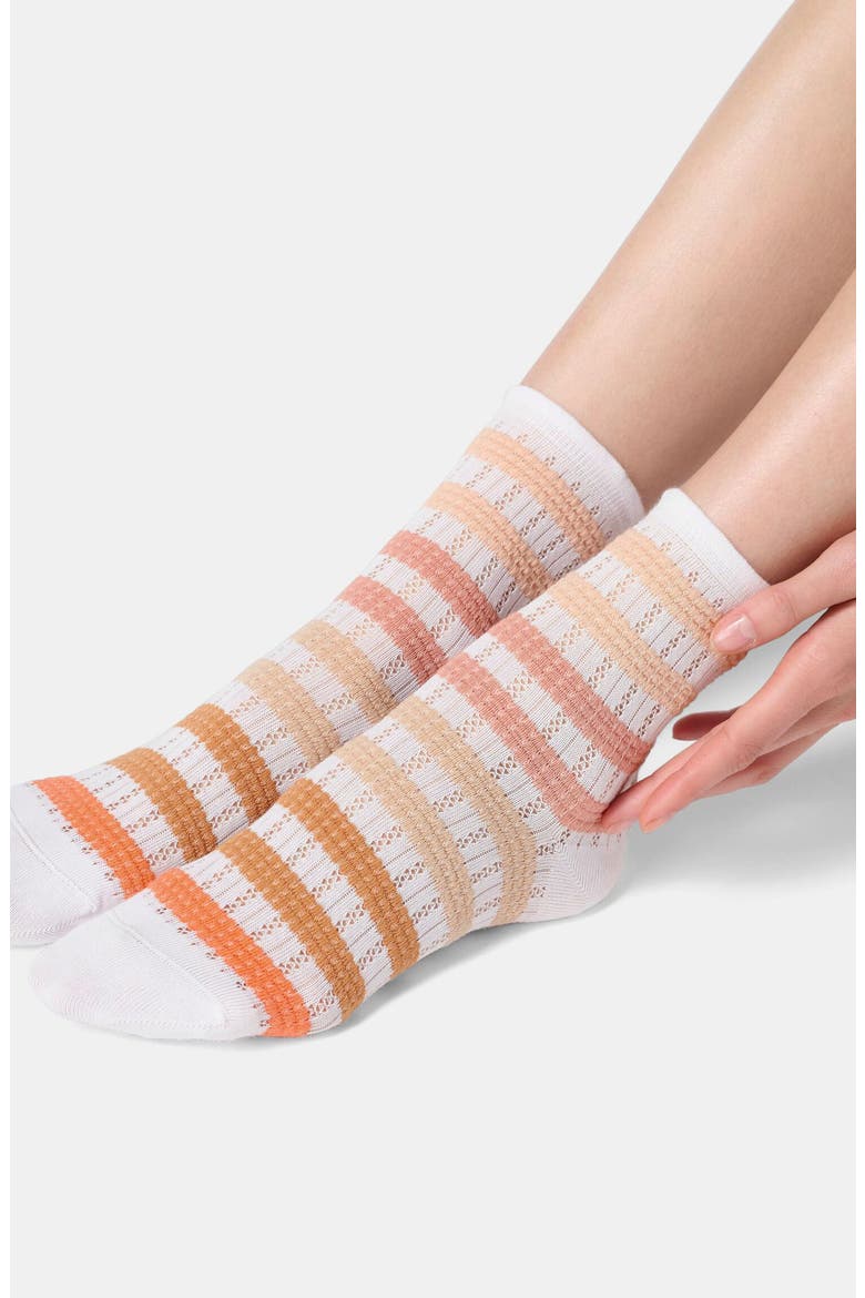 Stripe Cotton Blend Pointelle Quarter Socks, Alternate, color, SALMON