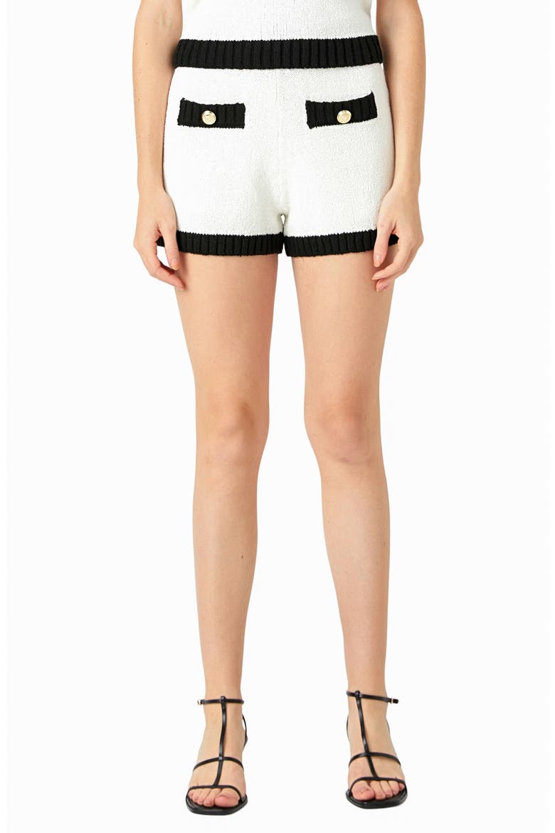 Contrast Trim Knit Shorts, Main, color, IVORY/ BLACK