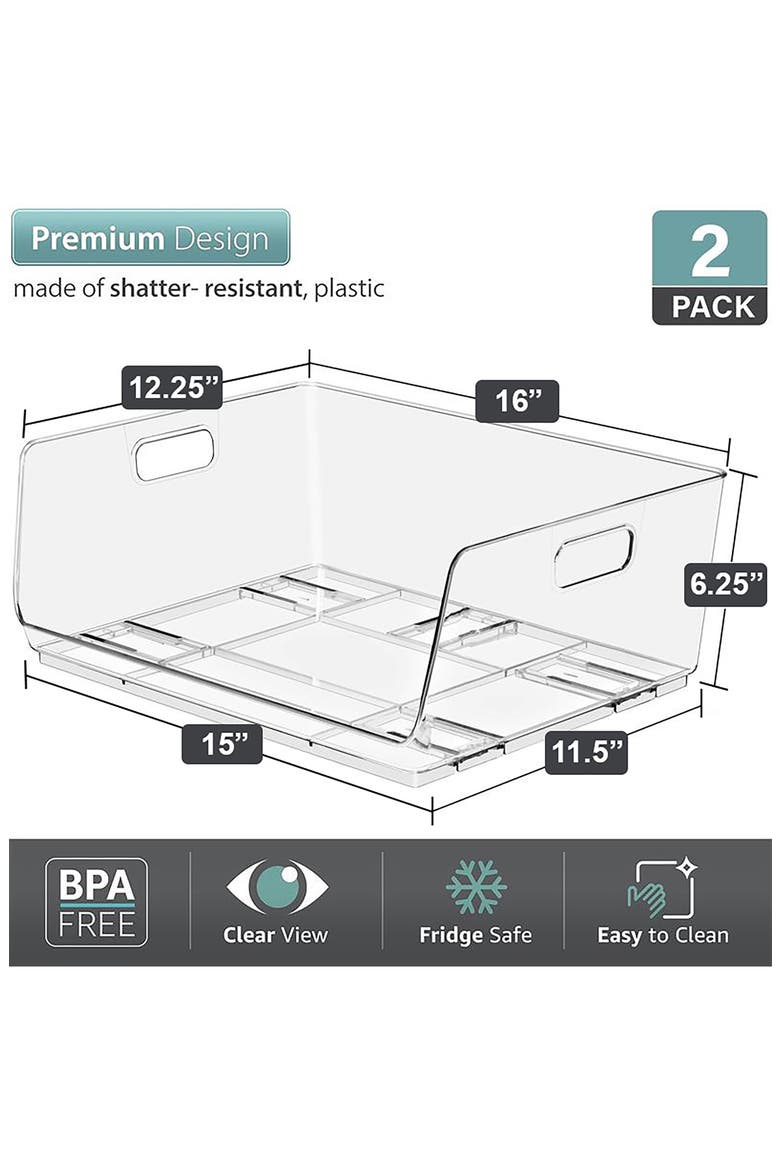 Set of 2 Large Open Front Stackable Bins, Alternate, color, CLEAR