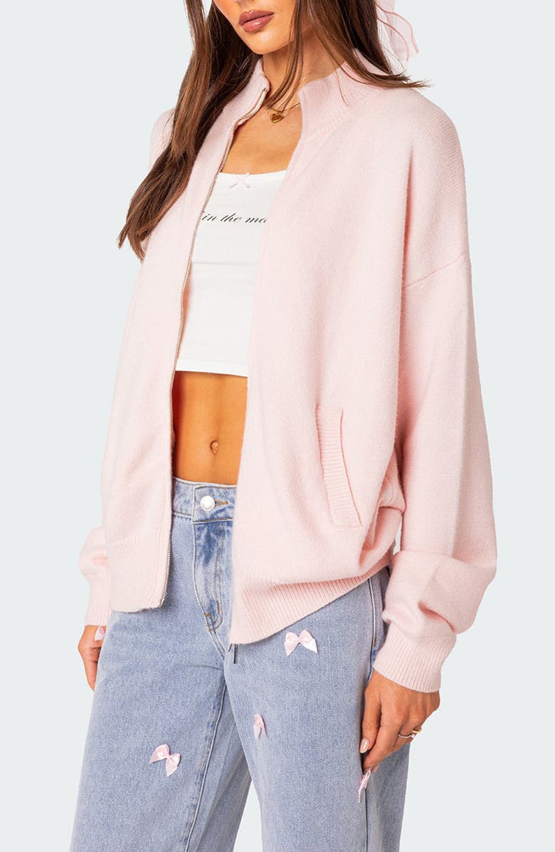 EDIKTED Montie Oversize Double Zip Cardigan, Alternate, color, Light-Pink