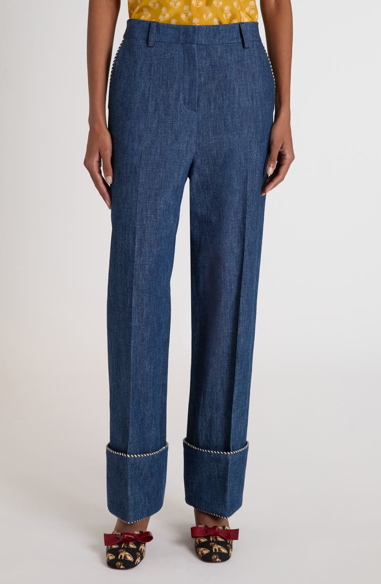 Valentino Garavani Cuffed Chambray Pants, Main, color, Navy