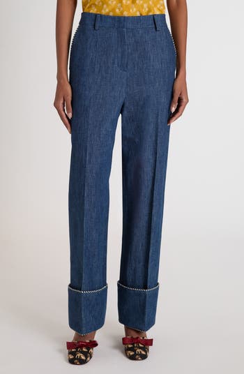 【関税＆送料込み】Valentino Garavani Trousers In Chambray VALENTINO GARAVANI Tasseled embroidered chambray tapered