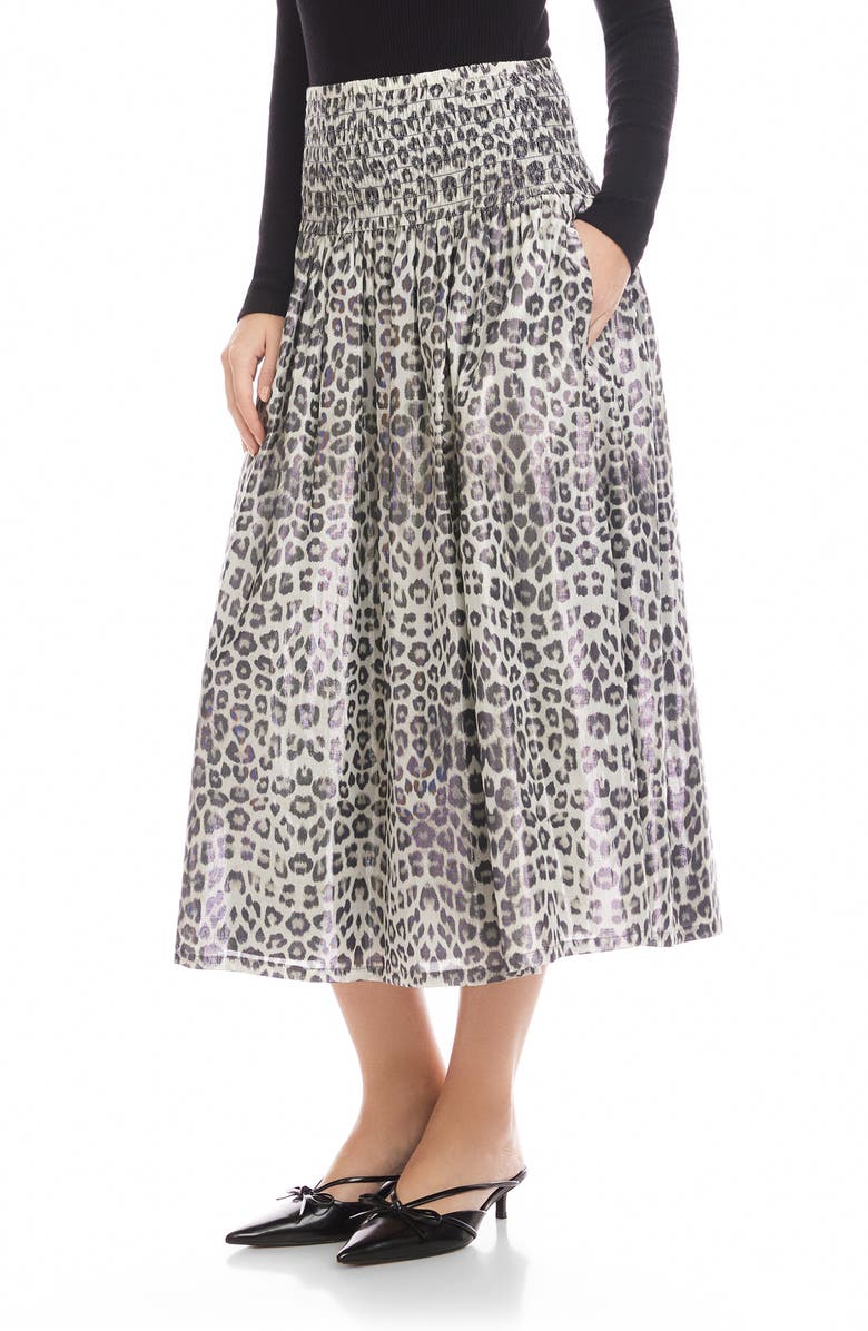 FIFTEEN TWENTY Rhea Print Smock Waist Cotton Blend Midi Skirt, Alternate, color, Leopard