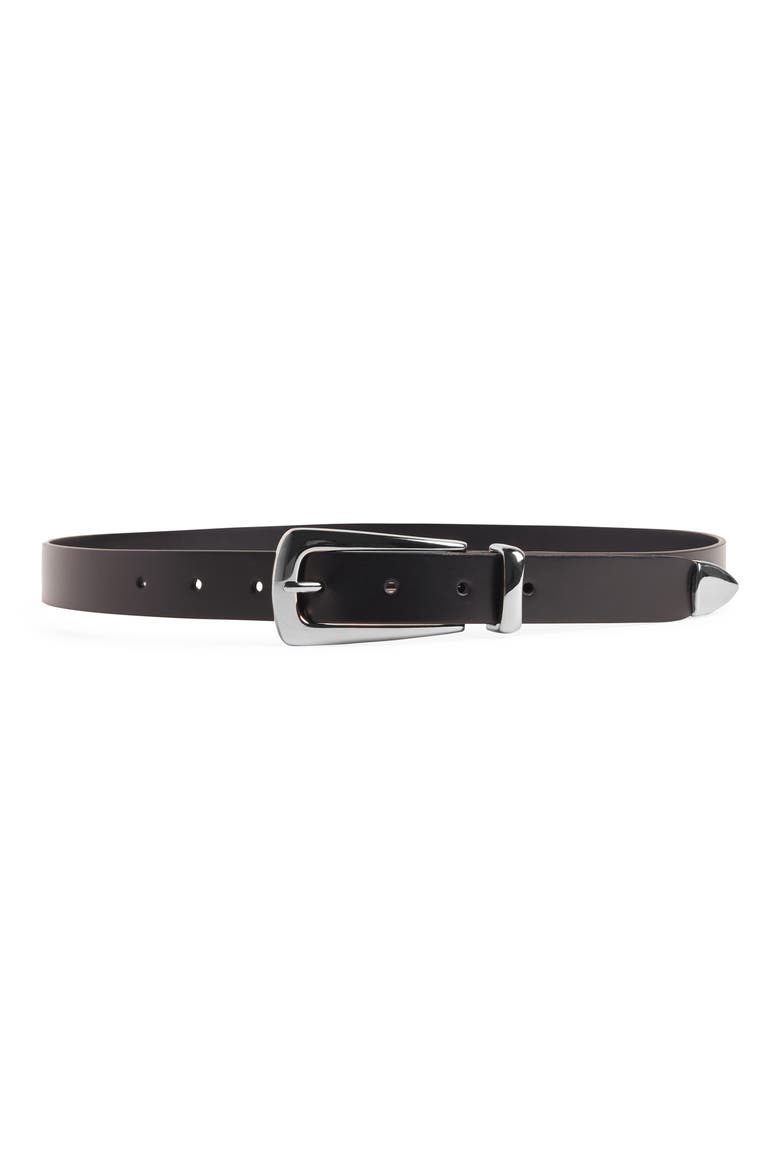 The Statement Leather Belt, Main, color, BLACK/ NICKEL