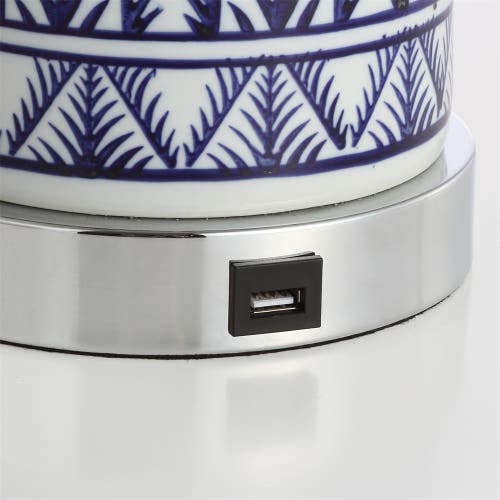 Jonathan Y Sulka 27" Ceramic/iron Contemporary Usb Charging Led Table Lamp, Navy/chrome