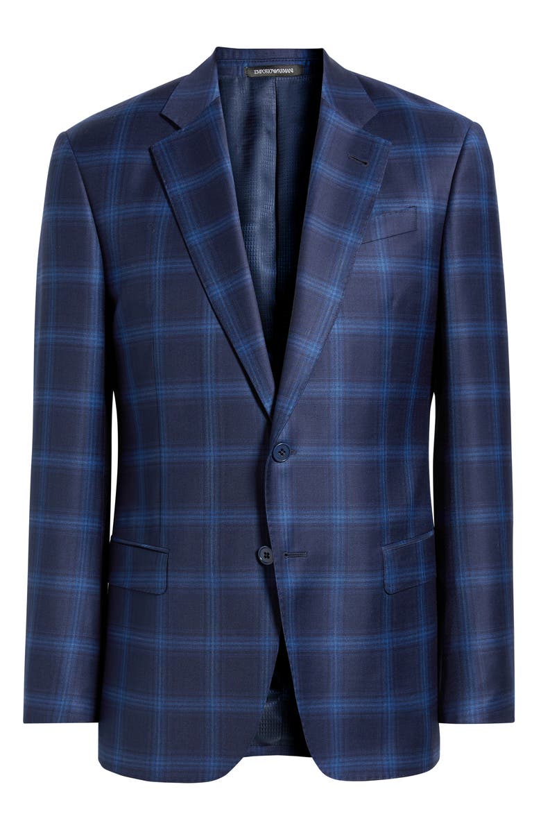 Emporio Armani Navy Windowpane Check Virgin Wool Sport Coat, Alternate, color, Navy