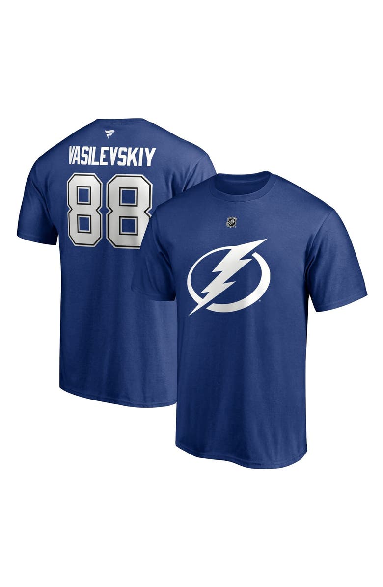 FANATICS Men's Fanatics Branded Andrei Vasilevskiy Blue Tampa Bay Lightning Authentic Stack Name & Number T-Shirt, Main, color, 
