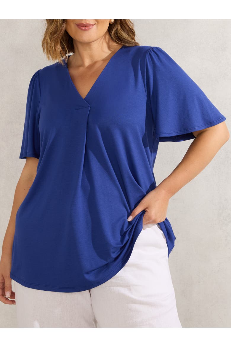 Jersey Flutter Sleeve V-Neck T-Shirt, Alternate, color, Blue