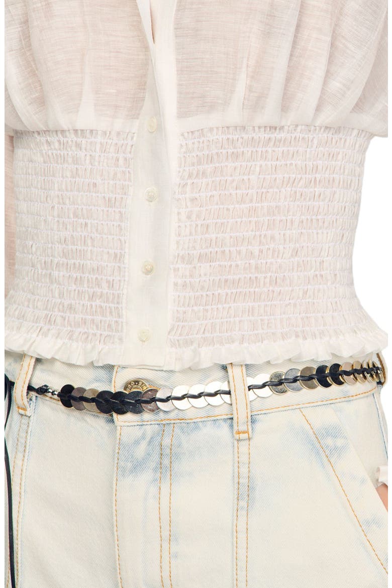 Smocked linen shirt, Alternate, color, White