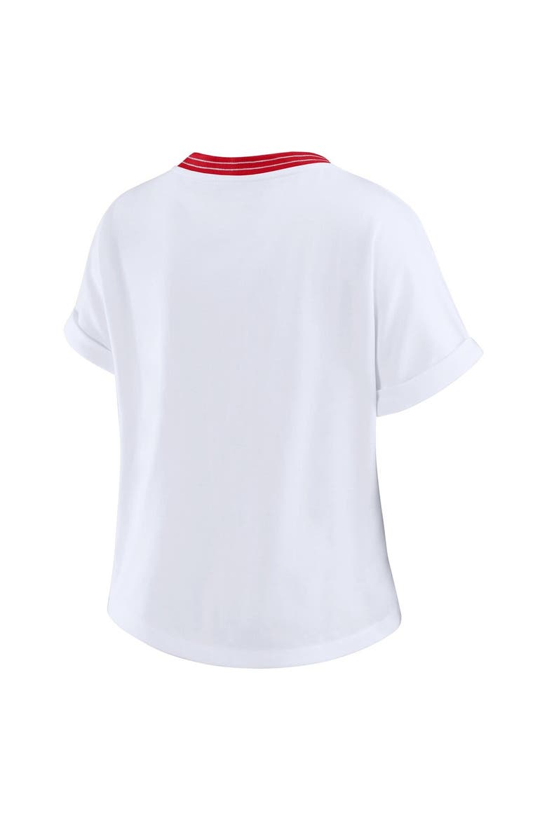 Women's WEAR by Erin Andrews White Tampa Bay Buccaneers Cropped Center Stripe Dolman T-Shirt, Alternate, color, White