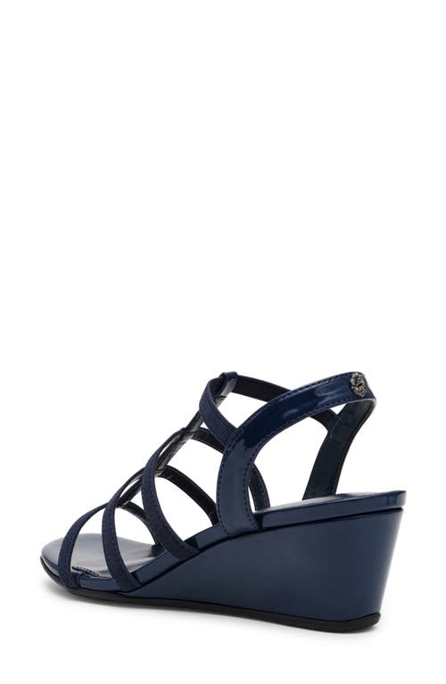 Anne Klein Bijou Strappy Wedge Sandal In Navy Patent