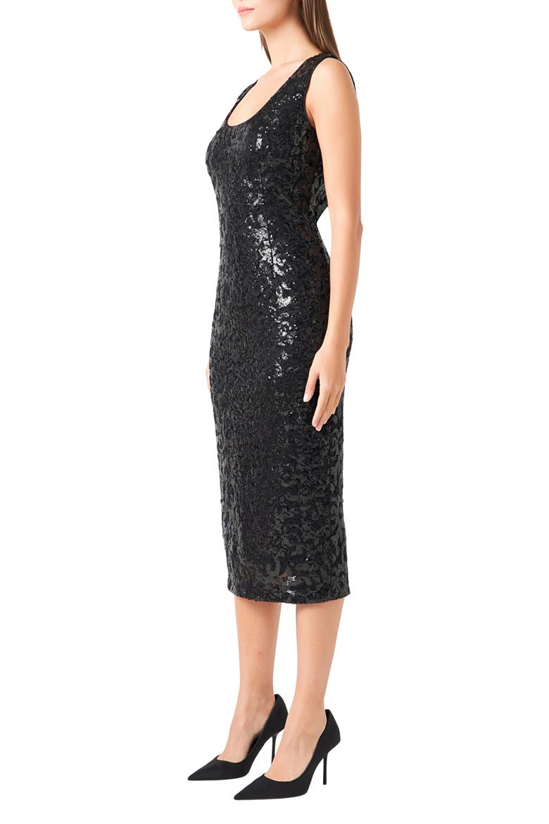 Sequin Lace Midi Dress, Alternate, color, BLACK