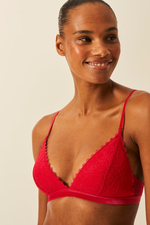 Stripe & Stare Eco Lace Padded Triangle Bralette & Original Knicker Set In Red