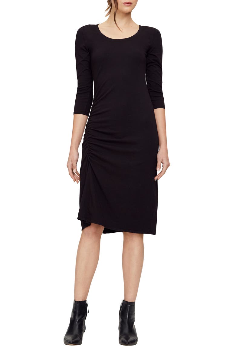 Tina Ruched Stretch Cotton Body-Con Dress, Main, color, BLACK