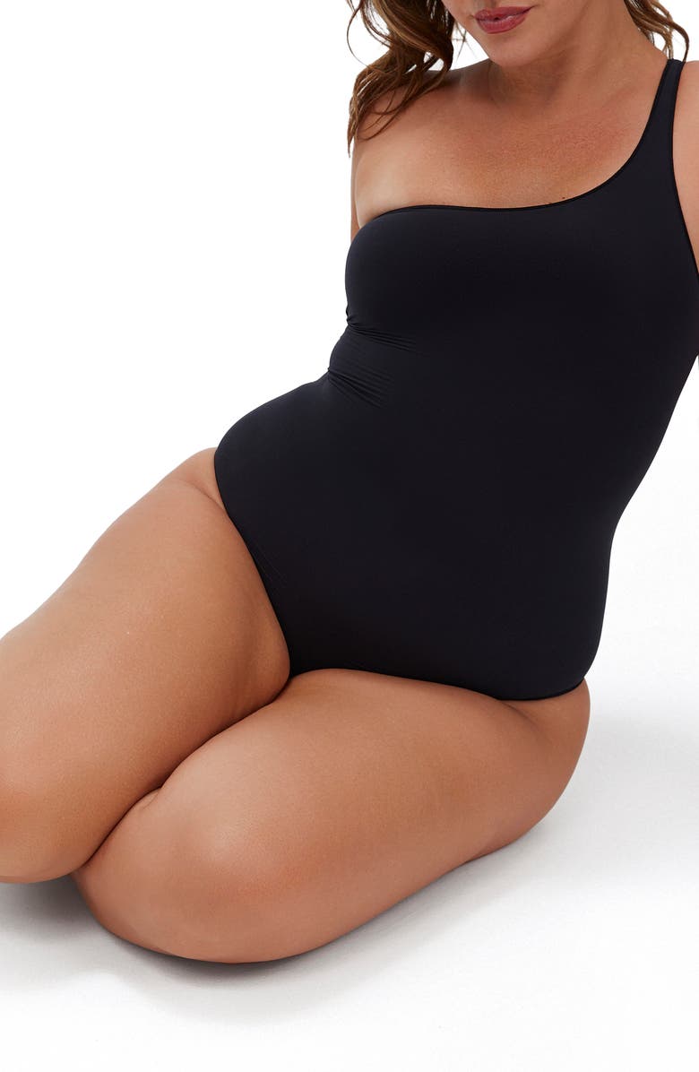 Noody Ultra-thin seamless forming one shoulder bodysuit, Alternate, color, Black