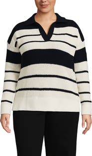 Lands' End Plus Size Cotton Boucle Johnny Collar Textured Sweater