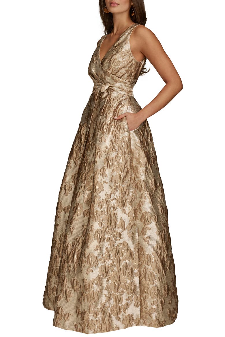 donna karan metallic brocade dress Donna Karan New York Abstract Metallic Brocade Strapless Gown