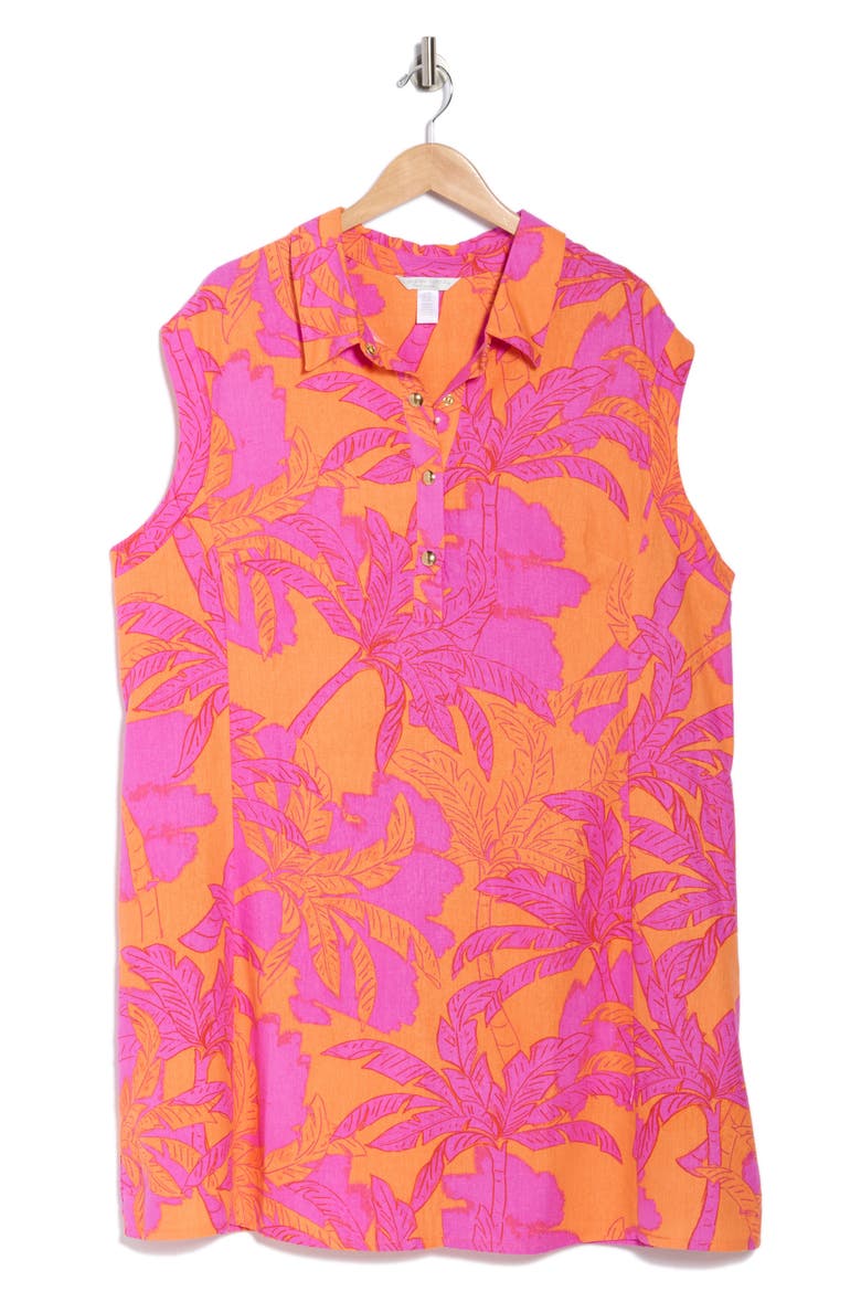 Linen Blend A-Line Shirtdress, Alternate, color, ORANGE/ PINK