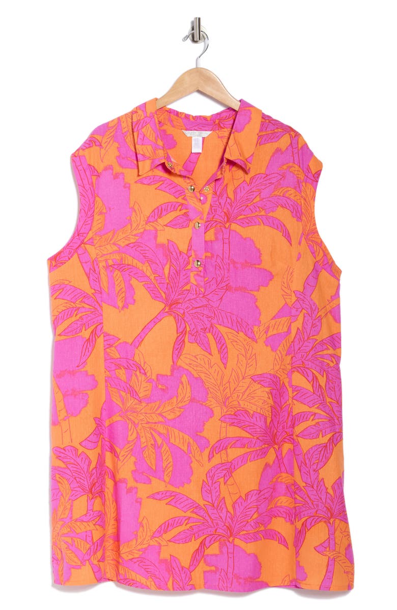 London Times Linen Blend A-Line Shirtdress, Main, color, Orange/ Pink