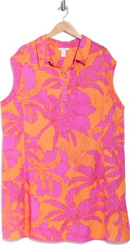 London Times Linen Blend A-Line Shirtdress