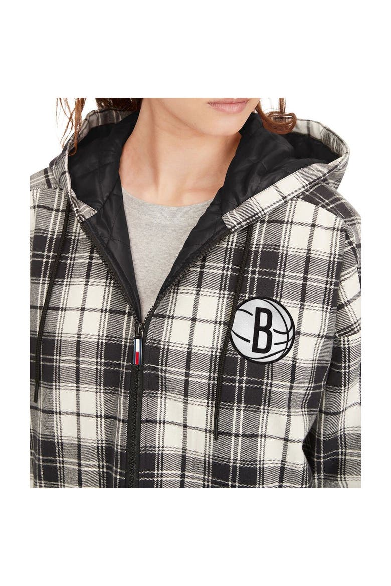 Women's Tommy Jeans Black/Cream Brooklyn Nets Molly Flannel Full-Zip Hoodie, Alternate, color, Black