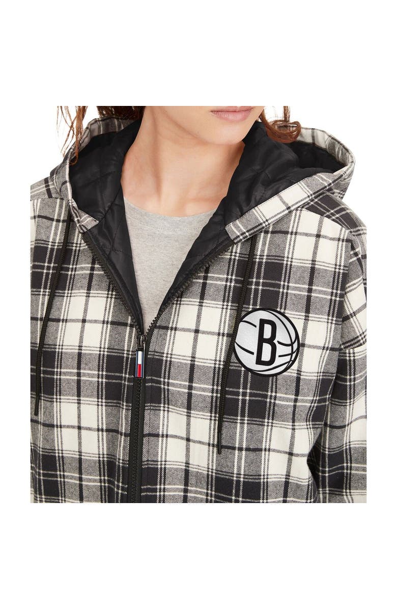 TOMMY JEANS Women's Tommy Jeans Black/Cream Brooklyn Nets Molly Flannel Full-Zip Hoodie, Alternate, color, Black