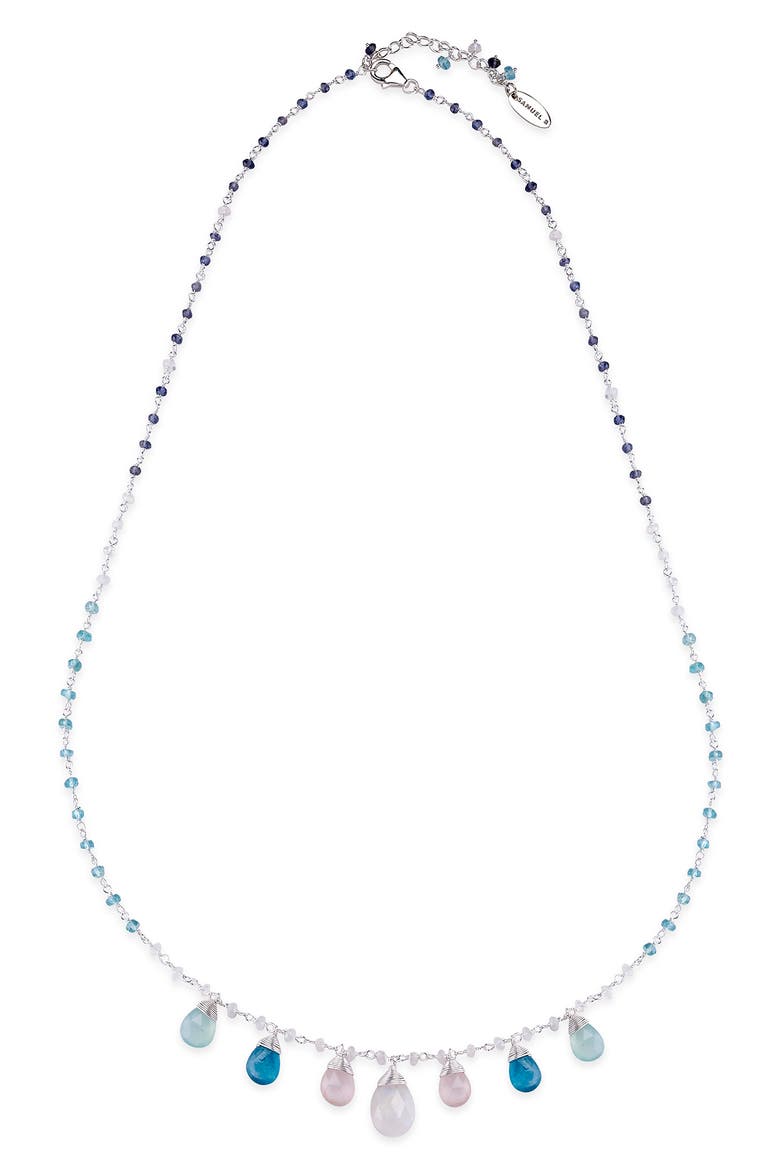 Sterling Silver Multi-Gemstone Station Necklace, Alternate, color, BLUE